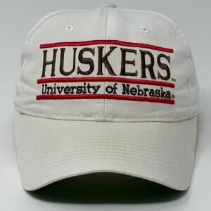 Vintage 90s Nebraska Cornhuskers Hat Cap UNL 3 Bar Line The Game Snapback White